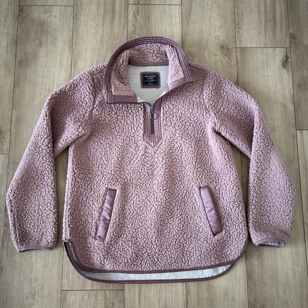 Abercrombie & Fitch Sherpa Fleece Quarter Zip Pullover Pink Womens Small